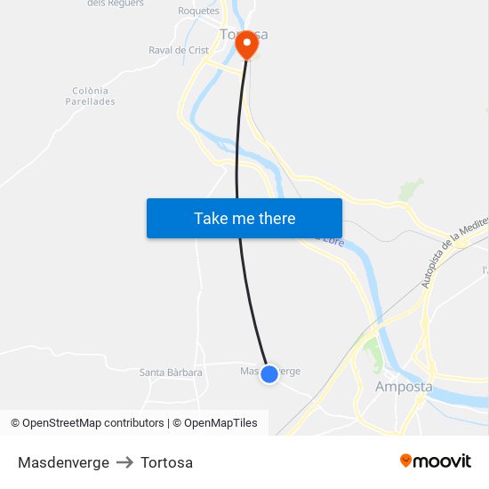 Masdenverge to Tortosa map