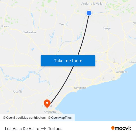 Les Valls De Valira to Tortosa map