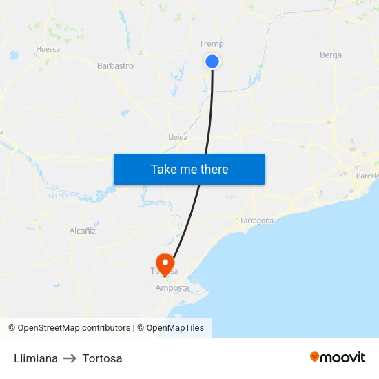 Llimiana to Tortosa map