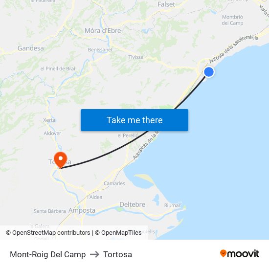 Mont-Roig Del Camp to Tortosa map