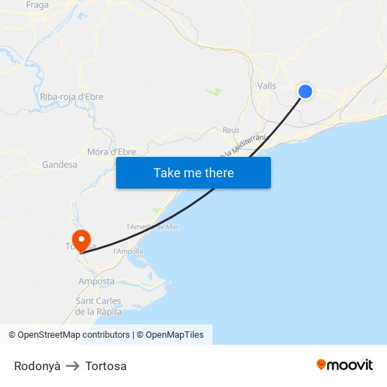 Rodonyà to Tortosa map