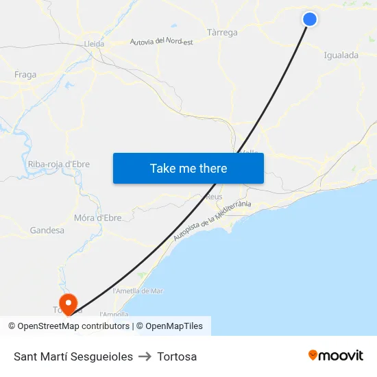Sant Martí Sesgueioles to Tortosa map