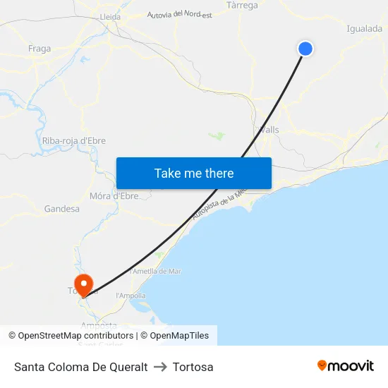 Santa Coloma De Queralt to Tortosa map