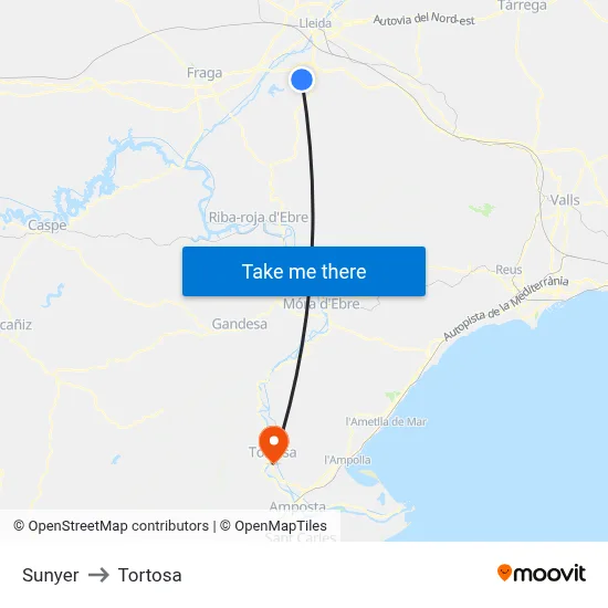 Sunyer to Tortosa map