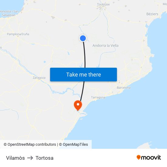Vilamòs to Tortosa map