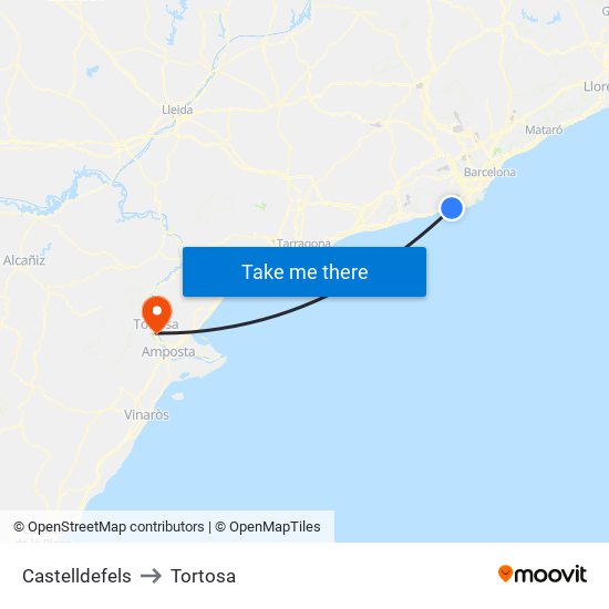 Castelldefels to Tortosa map
