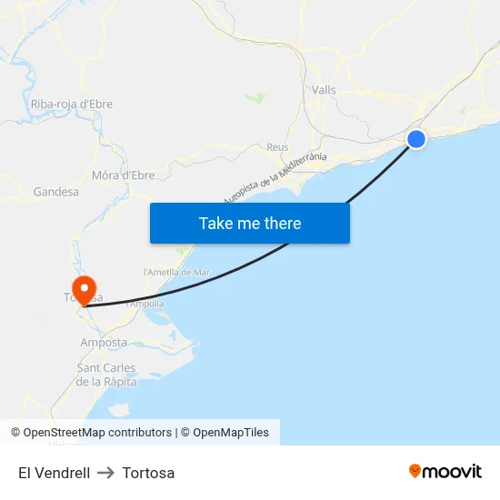El Vendrell to Tortosa map