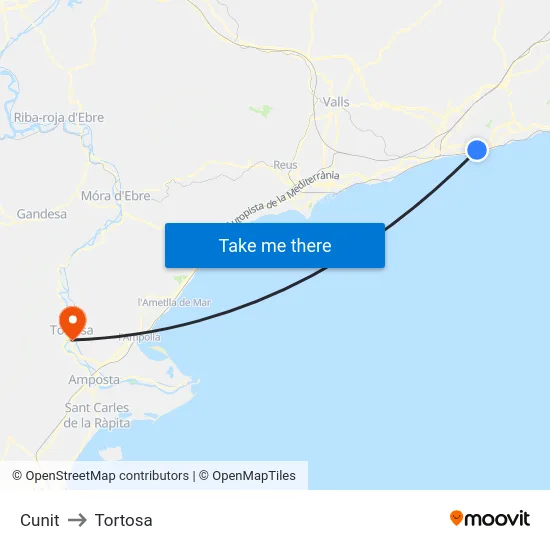 Cunit to Tortosa map