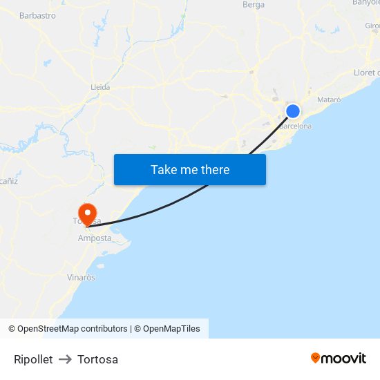 Ripollet to Tortosa map
