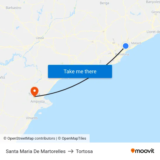Santa Maria De Martorelles to Tortosa map
