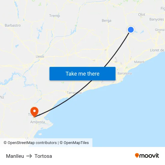 Manlleu to Tortosa map