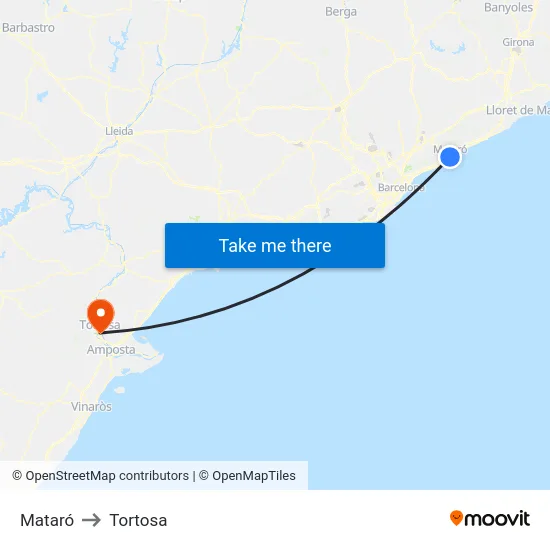Mataró to Tortosa map