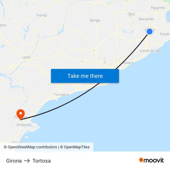 Girona to Tortosa map