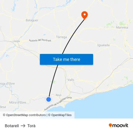 Botarell to Torà map