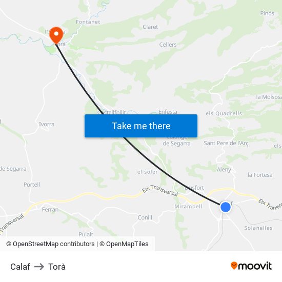 Calaf to Torà map