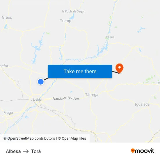 Albesa to Torà map