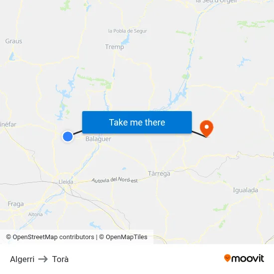 Algerri to Torà map
