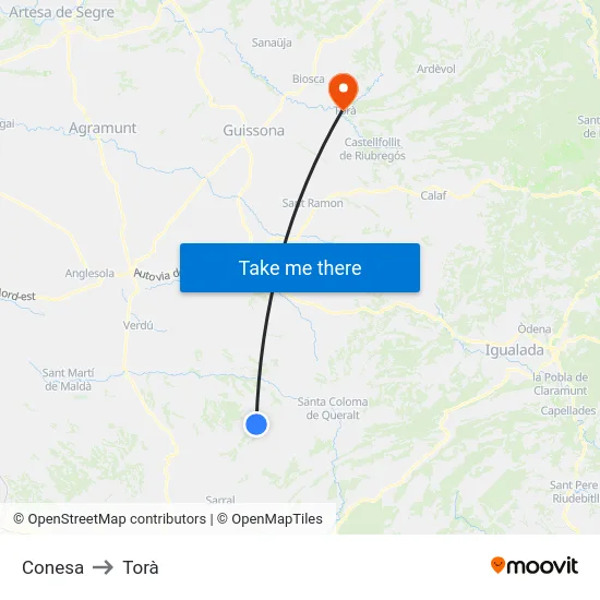 Conesa to Torà map