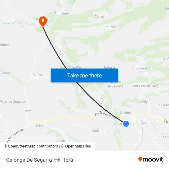 Calonge De Segarra to Torà map