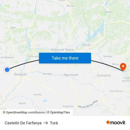 Castelló De Farfanya to Torà map