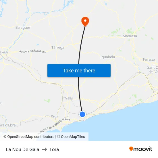 La Nou De Gaià to Torà map