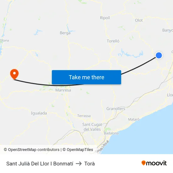 Sant Julià Del Llor I Bonmatí to Torà map