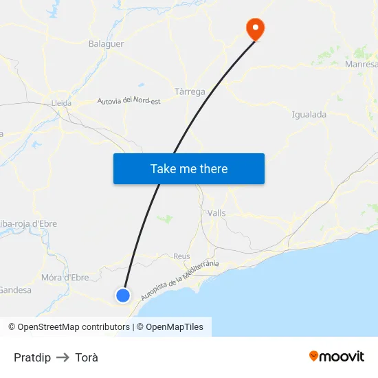 Pratdip to Torà map
