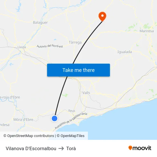 Vilanova D'Escornalbou to Torà map