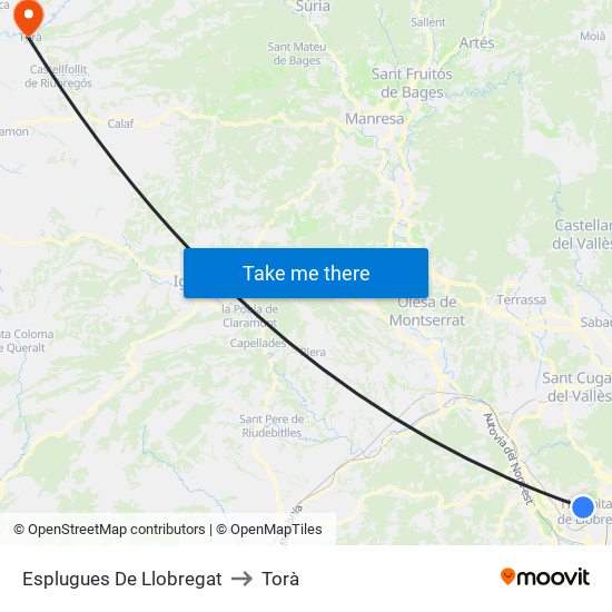 Esplugues De Llobregat to Torà map