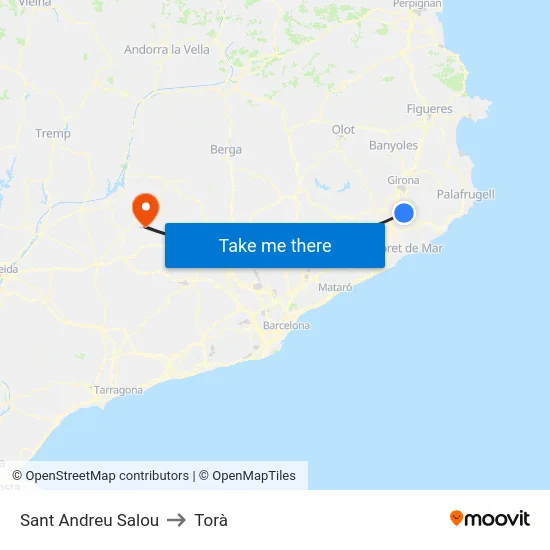 Sant Andreu Salou to Torà map