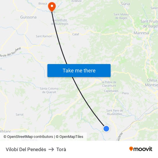 Vilobí Del Penedès to Torà map