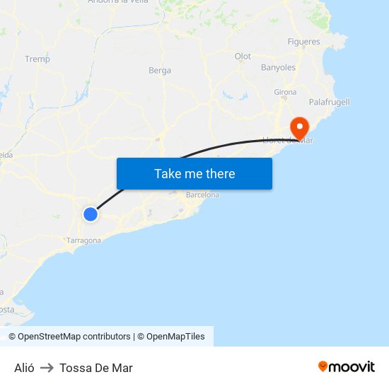 Alió to Tossa De Mar map