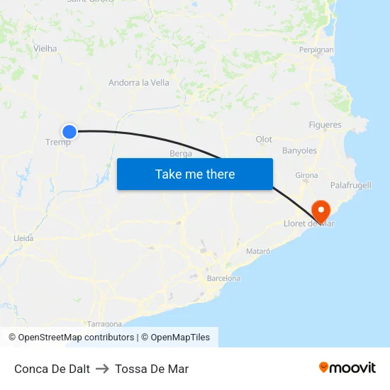 Conca De Dalt to Tossa De Mar map