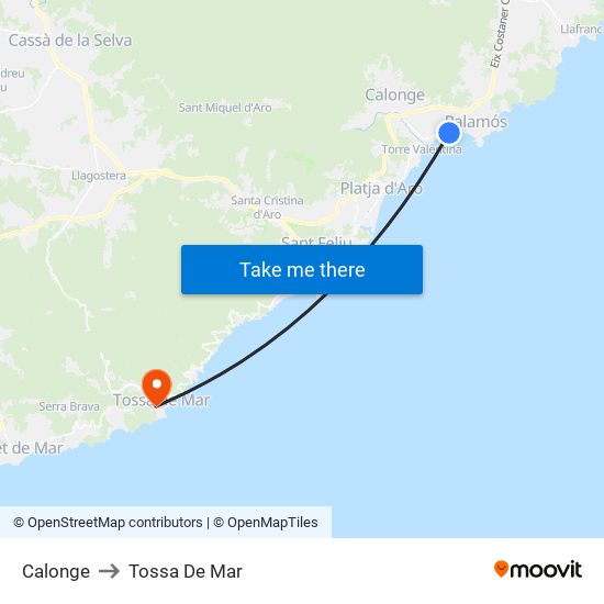Calonge to Tossa De Mar map