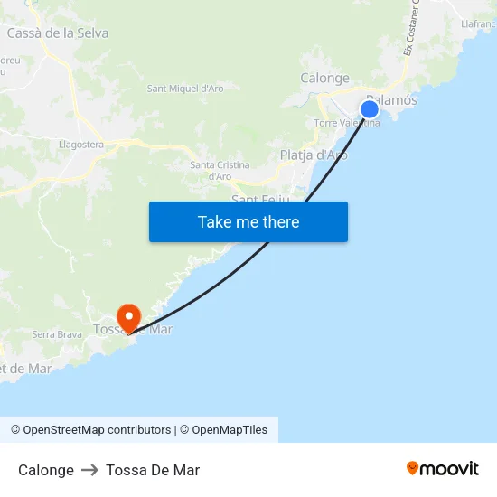 Calonge to Tossa De Mar map
