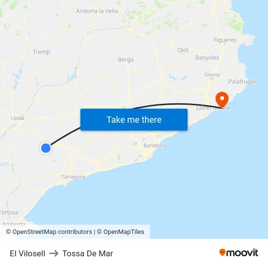 El Vilosell to Tossa De Mar map