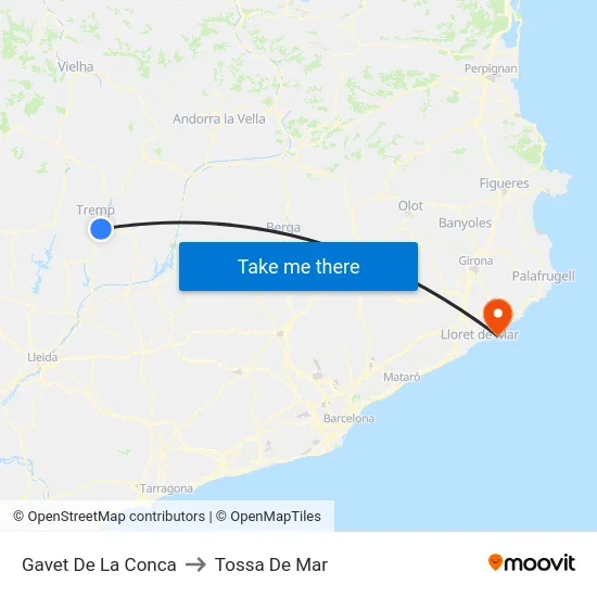 Gavet De La Conca to Tossa De Mar map