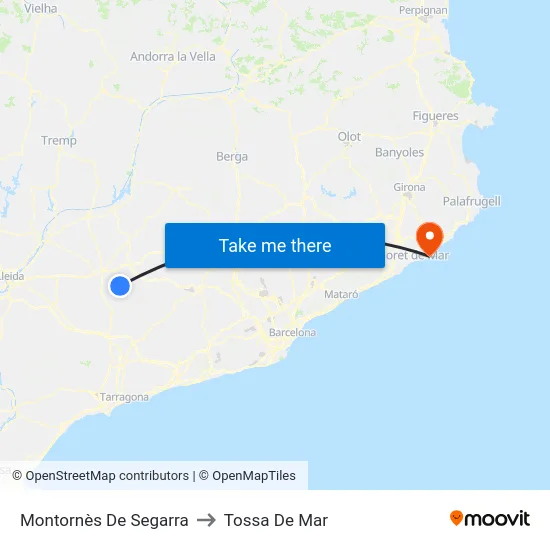 Montornès De Segarra to Tossa De Mar map