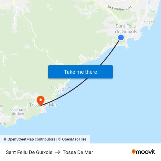 Sant Feliu De Guíxols to Tossa De Mar map