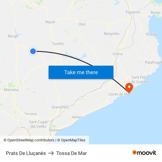 Prats De Lluçanès to Tossa De Mar map