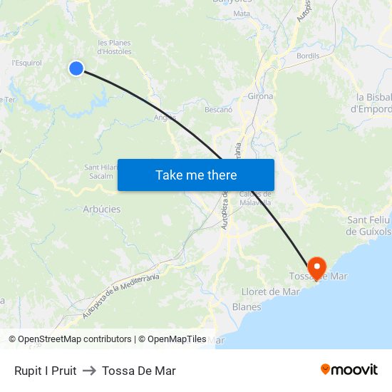 Rupit I Pruit to Tossa De Mar map