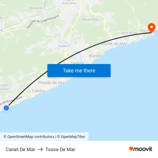 Canet De Mar to Tossa De Mar map