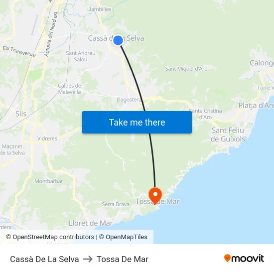 Cassà De La Selva to Tossa De Mar map