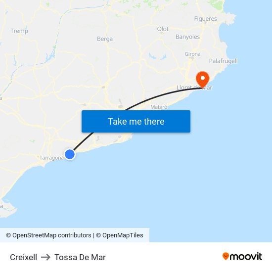 Creixell to Tossa De Mar map