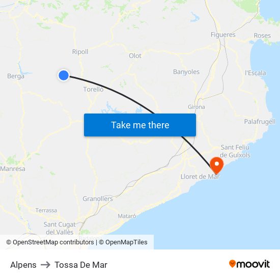 Alpens to Tossa De Mar map