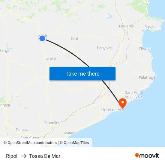 Ripoll to Tossa De Mar map