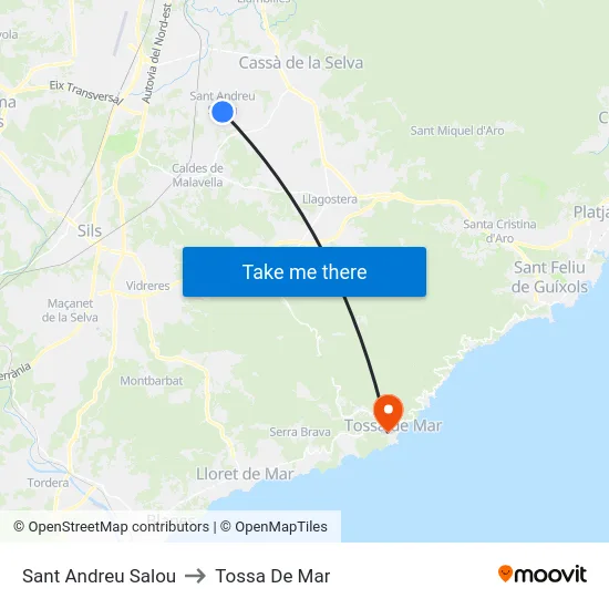 Sant Andreu Salou to Tossa De Mar map