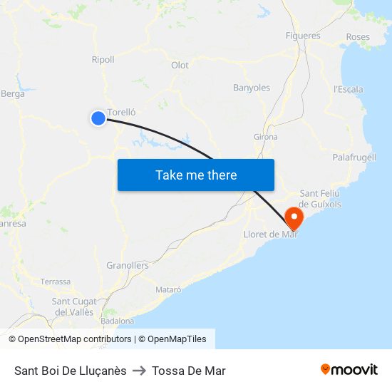 Sant Boi De Lluçanès to Tossa De Mar map