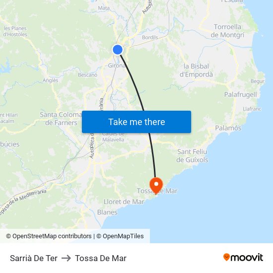 Sarrià De Ter to Tossa De Mar map