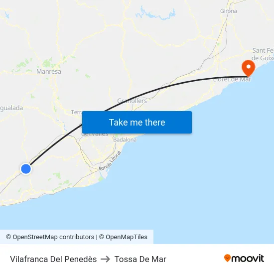Vilafranca Del Penedès to Tossa De Mar map
